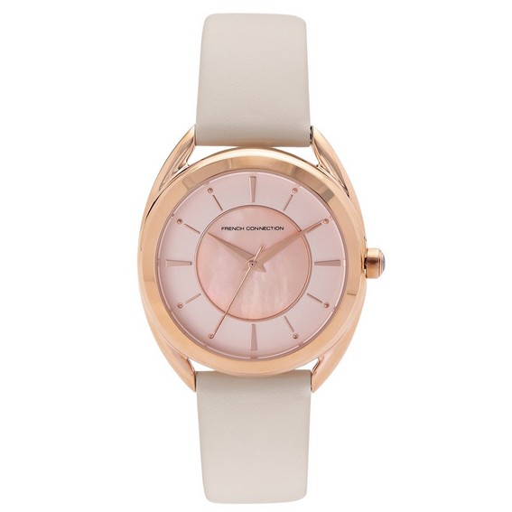 FCUK French Connection Leather Strap Rose Gold Dial Quartz FCS1000C Women's Watch