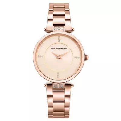 Relógio feminino FCUK com detalhes em tom de ouro rosa quartzo FCS1015RGM