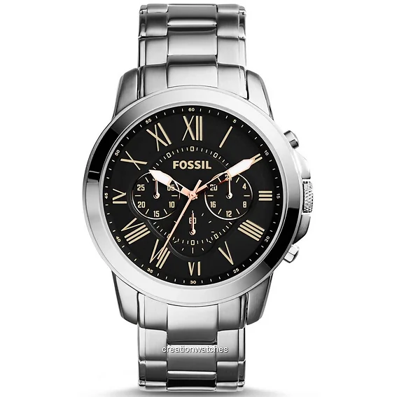 Fossil Grant Watch Stainless steel Leather Horloge FS4735