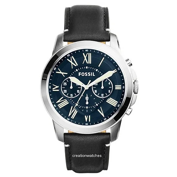 Fossil Grant Chronograph Blue Dial Black Leather FS5089 Men's Watch