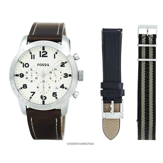 Fossil Pilot 54 Chronograph Leather And Nylon Box Set FS5182SET Men's Watch