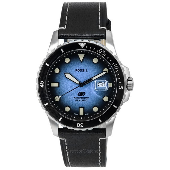 화석 블루 다이얼 블랙 LiteHide 가죽 스트랩 쿼츠 FS5960 100M 남성용 시계