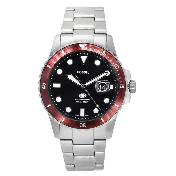 化石藍色潛水不鏽鋼黑色錶盤石英 FS6013 100M 男士手錶 zh-CHS