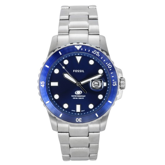 Fossil Blue Dive 스테인리스 스틸 블루 다이얼 쿼츠 FS6029 100M 남성용 시계