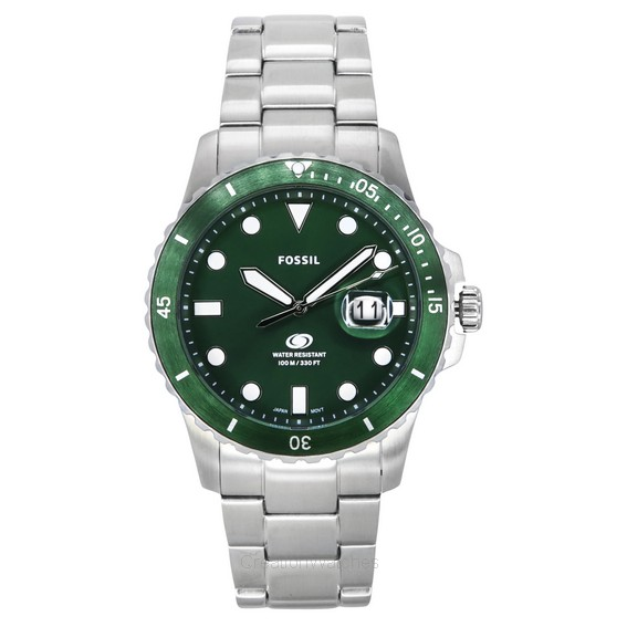 Ανδρικό ρολόι Fossil Blue Dive από ανοξείδωτο ατσάλι Green Dial Quartz FS6033 100M