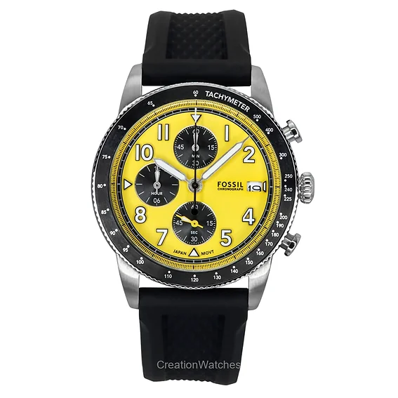 Fossil Sport Tourer Chronograph Silicone Strap Yellow Dial Quartz FS6044 Men's Watch