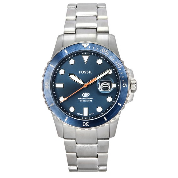 Fossil Blue Dive Кварцевые мужские часы из нержавеющей стали с синим циферблатом FS6050 100M