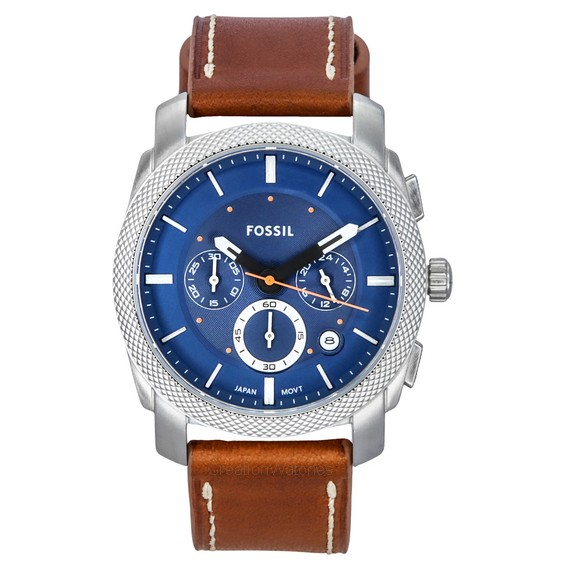 Fossil Machine Chronograph Leather Strap Blue Dial Quartz FS6059 นาฬิกาข้อมือผู้ชาย