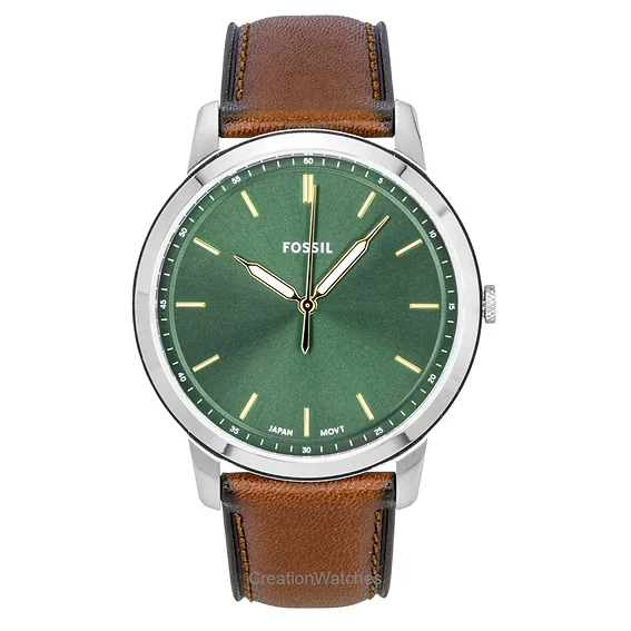 Fossil Minimalist Leather Strap Green Dial Quartz FS6094 Men's Watch
