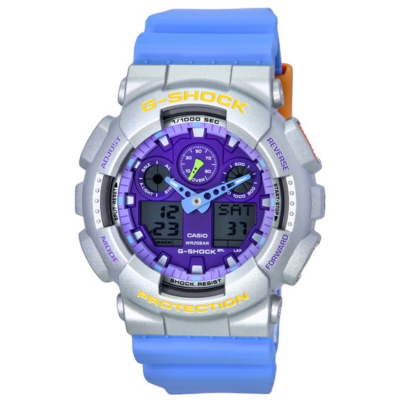 Đồng hồ nam Casio G-Shock Euphoria Analog Dây đeo nhựa màu xanh mặt số màu tím Thạch anh GA-100EU-8A2 200M