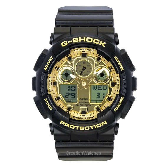 Casio G-Shock Resin Strap Analog Digital Gold Dial Quartz GA-100GGB-1A9 200M Men's Watch