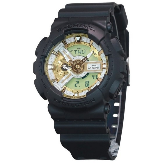 Аналоговые цифровые кварцевые мужские часы Casio G-Shock с золотым циферблатом и полимерным ремешком GA-110CD-1A9 200M