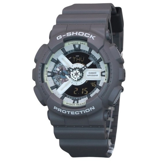Montre pour homme Casio G-Shock Hidden Glow Series Bracelet en résine numérique analogique Cadran gris Quartz GA-110HD-8A 200M