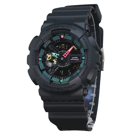 Casio G-Shock Analog Digital Multi Fluorescent Accents Series Resin Strap Black Dial Quartz GA-110MF-1A 200M Men's Watch