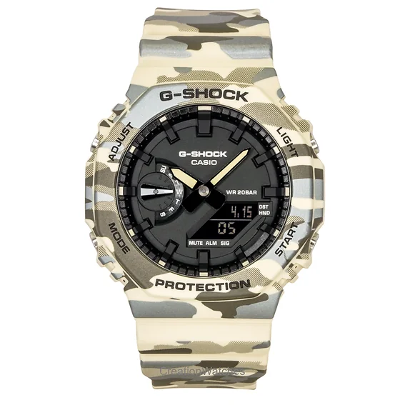 Casio G-Shock Analog Digital Camouflage Bio-based Resin Strap Black Dial Quartz GA-2100CM-5A 200M Men's Watch