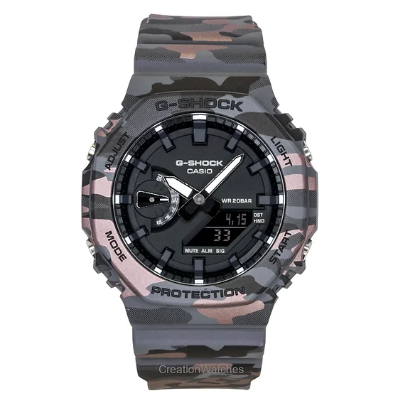 Casio G-Shock Analog Digital Camouflage Bio-based Resin Strap Black Dial Quartz GA-2100CM-8A 200M Men's Watch