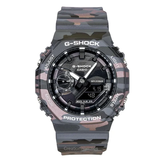 Casio G-Shock Analog Digital Camouflage Bio-based Resin Strap Black Dial Quartz GA-2100CMD-8A 200M Men's Watch