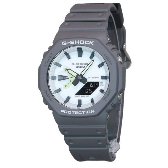 Casio G-Shock Hidden Glow Series Analog Digital Bio Based สายเรซิ่นสีขาวควอตซ์ GA-2100HD-8A 200M นาฬิกาผู้ชาย