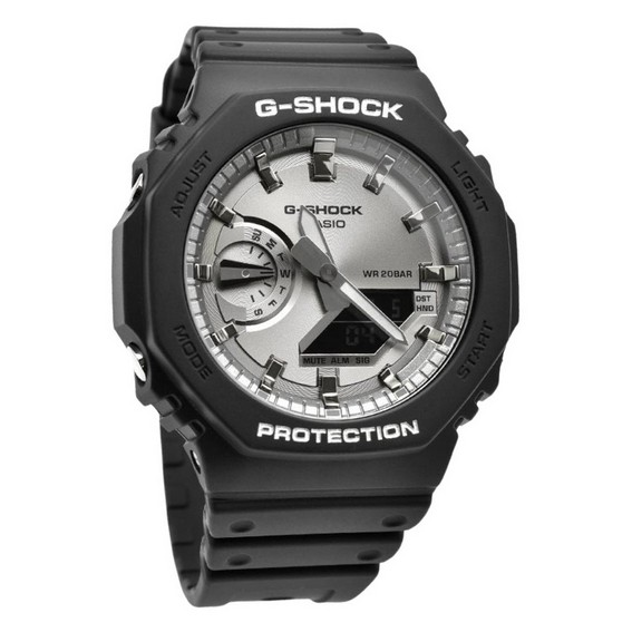 Аналоговые цифровые мужские часы Casio G-Shock с полимерным ремешком черного и серебристого цвета GA-2100SB-1A 200M