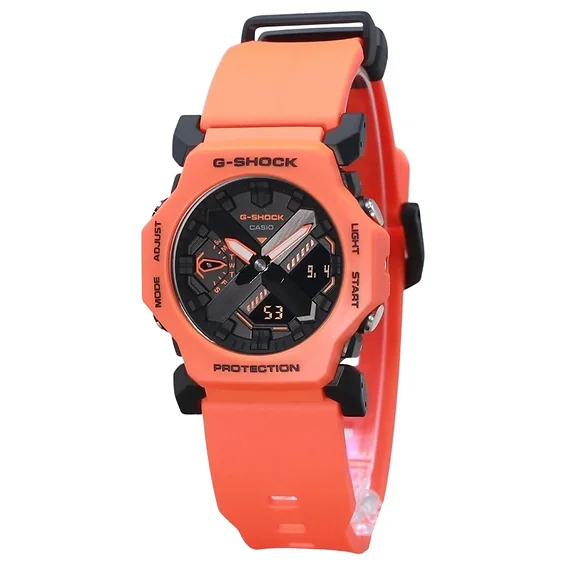 Casio G-Shock Analog Digital Bio-Based Orange Resin Strap Black Dial Quartz GA-2300FL-4A 200M Men's Watch