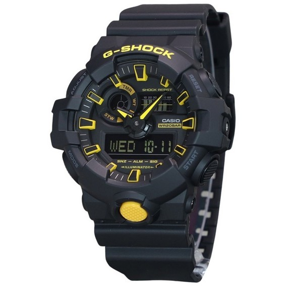 Casio G-Shock ข้อควรระวังสีเหลือง Analog Digital สายเรซิ่นสีดำ Dial ควอตซ์ GA-700CY-1A 200M นาฬิกาผู้ชาย