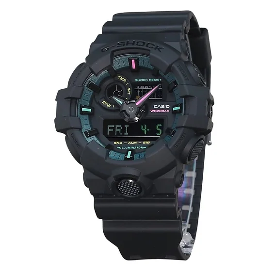 Casio G-Shock Analog Digital Multi Fluorescent Accents Series Resin Strap Black Dial Quartz GA-700MF-1A 200M Men's Watch