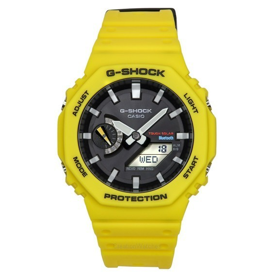 Casio G-Shock Mobile Link 類比數位黃色樹脂錶帶黑色錶盤太陽能 GA-B2100C-9A 200M 男士手錶