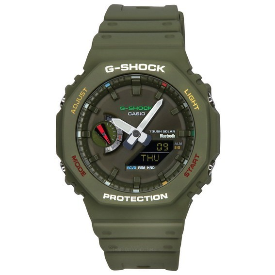 卡西欧 G-Shock 模拟数字智能手机链接蓝牙绿色表盘太阳能 GA-B2100FC-3A 200M 男士手表