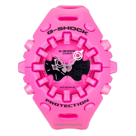 Casio G-Shock Analog Digital Pink Resin Strap Pink Dial Quartz GA-V01-4A 200M Women's Watch