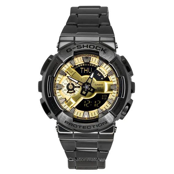 Casio G-Shock Analog Digital Stainless Steel Gold Dial Quartz GM-110BD-1A9 200M Men's Watch