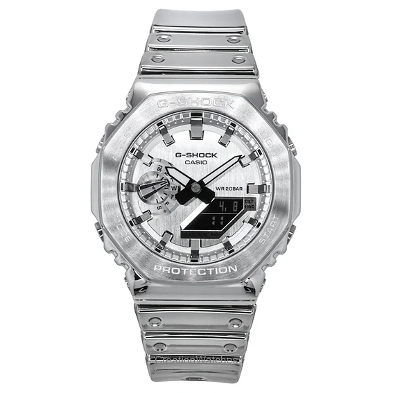 Casio G-Shock G-Steel Fine Metallic Tough Silicone Strap Grey Dial Quartz GM-2100YM-8A 200M Men's Watch