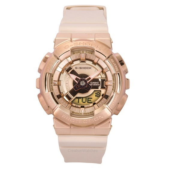Casio G-Shock Аналоговые цифровые кварцевые часы с полимерным ремешком цвета розового золота GM-S110PG-4A 200 Женские часы