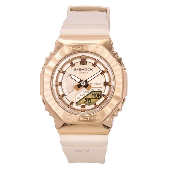 Аналоговые цифровые аналоговые цифровые часы Casio G-Shock с полимерным ремешком, циферблат розового золота, кварцевые GM-S2100P