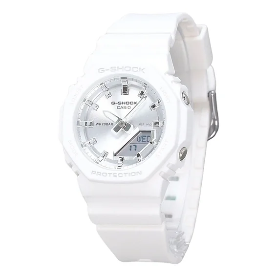 Casio G-Shock Analog Digital White Resin Bio Based Strap Silver Dial Quartz GMA-P2100VA-7A 200M Women's Watch