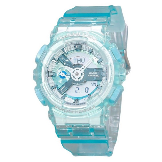 Casio G-Shock 아날로그 디지털 가상 세계 반투명 라이트 블루 멀티 컬러 다이얼 쿼츠 GMA-S110VW-2A 200M 여성용 시계