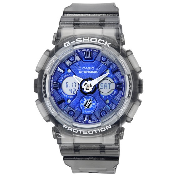 卡西歐 G 衝擊半透明灰色模擬數字石英 GMA-S120TB-8A 200M 婦女手錶