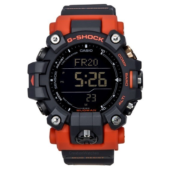 Мужские часы Casio G-Shock Mudman Master Of G-Land Digital с оранжево-черным полимерным ремешком Solar GW-9500-1A4 200M