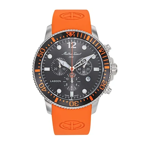 Mathey-Tissot Lagoon Chronograph Orange Silicon Strap Black Dial Quartz H123CHALO 100M Men's Watch