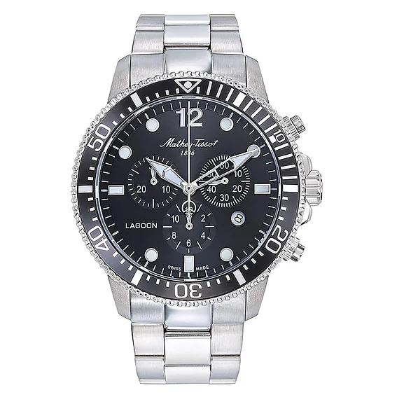 Mathey-Tissot Lagoon Chronograph Stainless Steel Black Dial Quartz H123CHAN 100M Men's Watch