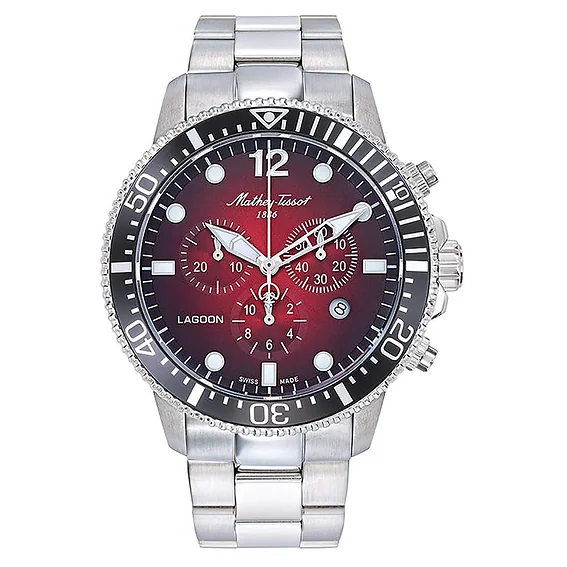 Mathey-Tissot Lagoon Chronograph Stainless Steel Red Dial Quartz H123CHAR 100M Men's Watch