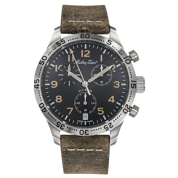 Mathey-Tissot Flyback Type 21 Chronograph Leather Strap Black Dial Quartz H1821CHALNO Men's Watch