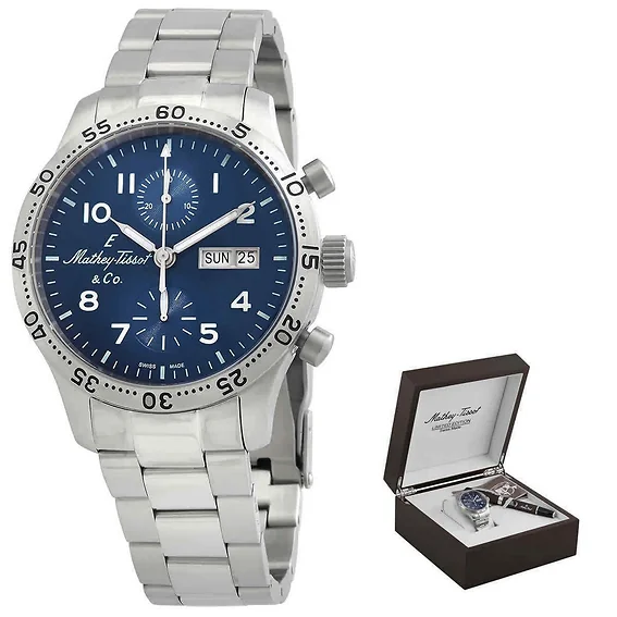 Mathey-Tissot Type 21 Chronograph Stainless Steel Blue Dial Automatic H1821CHATBUG Men's Watch With Gift Set