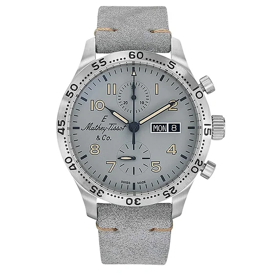 Mathey-Tissot Type 21 Chrono Leather Strap Grey Dial Automatic H1821CHTLG Men's Watch