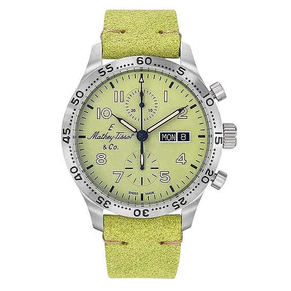 Mathey-Tissot Type 21 Chrono Leather Strap Green Dial Automatic H1821CHTLV Men's Watch