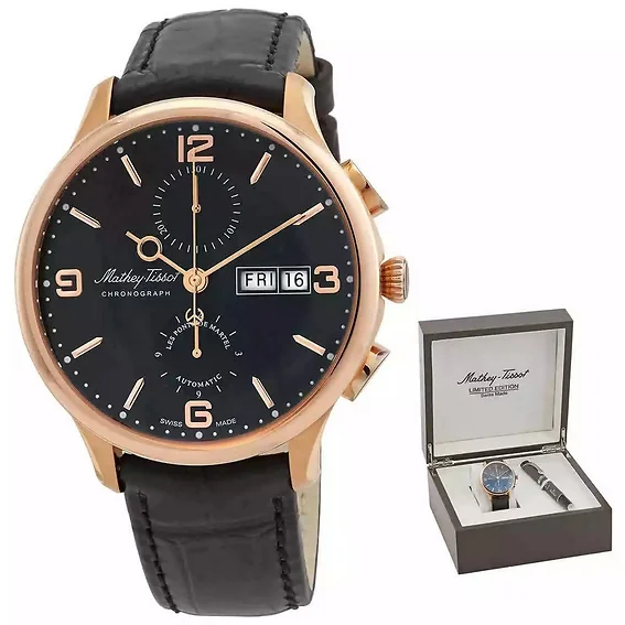 Mathey-Tissot Edmond Limited Edition Chronograph Black Dial Automatic H1886CHATPN Men's Watch With Gift Set