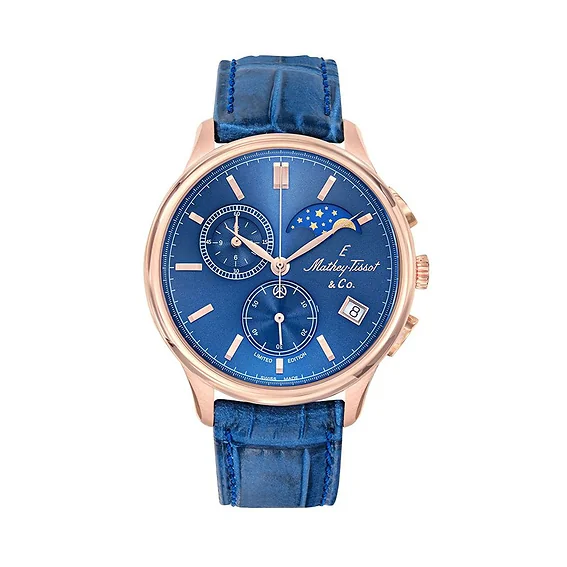 Mathey-Tissot Edmond G10 Limited Edition Chronograph Moon Phase Blue Dial Quartz H1886RCHPBU 100M Men's Watch
