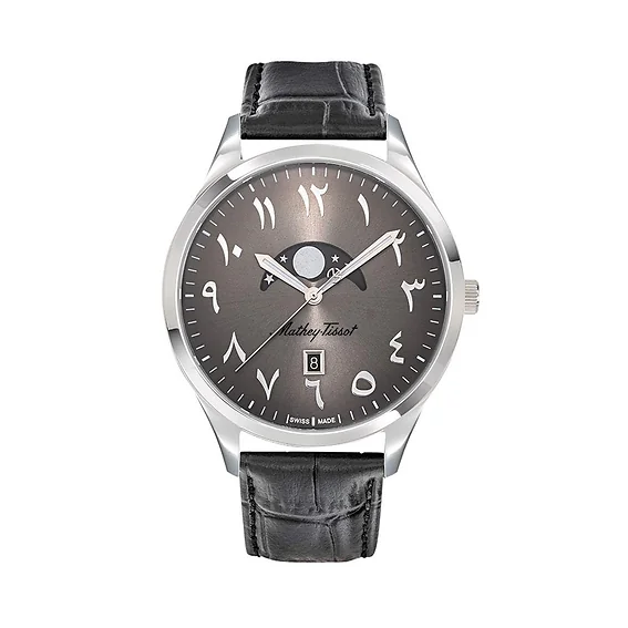 Mathey-Tissot Urban Moon Leather Strap Black Arabic Dial Quartz H411ALAN Men's Watch