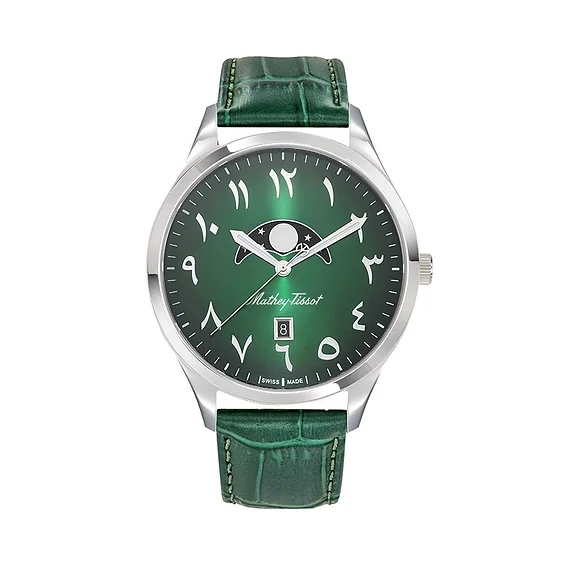 Mathey-Tissot Urban Moon Leather Strap Green Arabic Dial Quartz H411ALPEV Men's Watch
