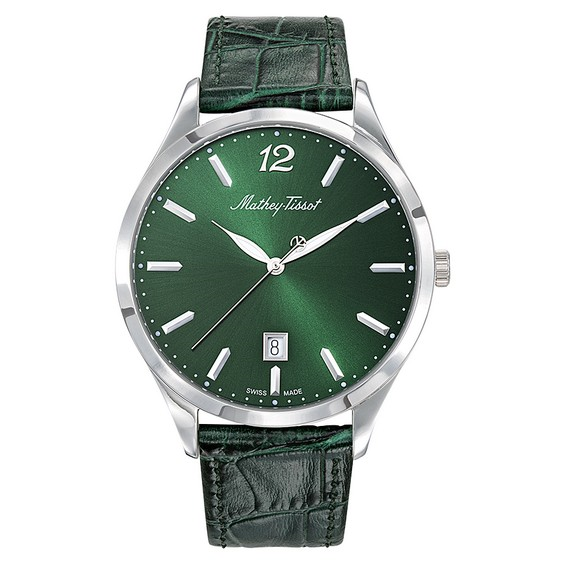Reloj Mathey-Tissot Urban con correa de cuero y esfera verde de cuarzo H411AV para hombre