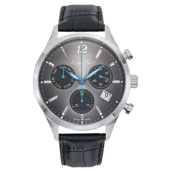 Mathey-Tissot Urban Chrono Leather Strap Black Dial Quartz H411CHALN Men's Watch